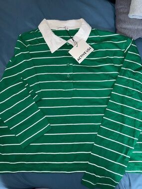 Active USA Green and White Striped Kids Polo Shirt